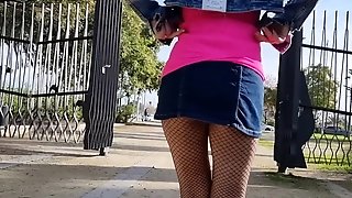 Curvy In Ripped Pantyhose Ambling And Flash Her Butt Public